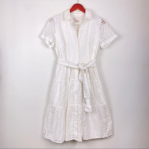 RACHEL PARCELL White Tiered Eyelet Button Up Dress Size Small - Picture 3 of 15